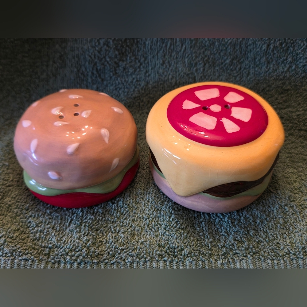 Burger and Cheese Ceramic Salt and Pepper Shakers